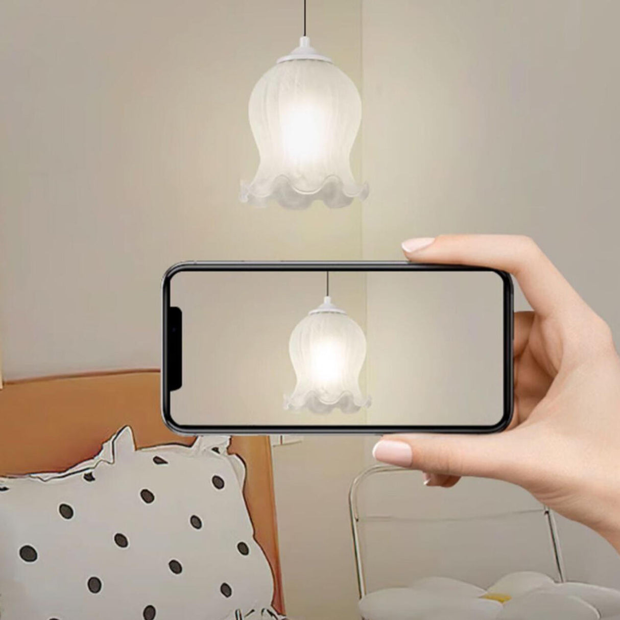 Modern Elegant Floral White Glass Pendant Light Image - 16