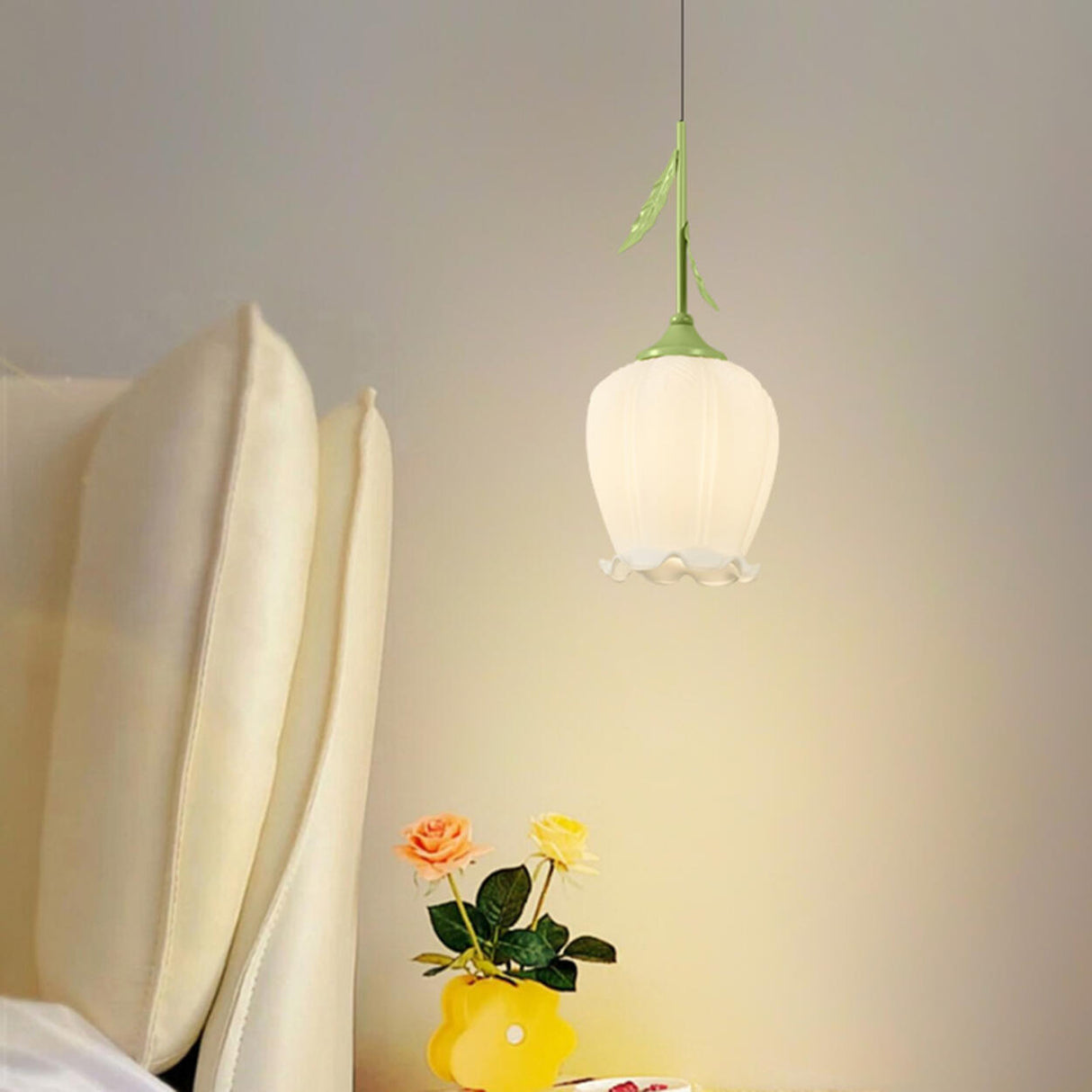 Modern Elegant Floral White Glass Pendant Light Image - 19
