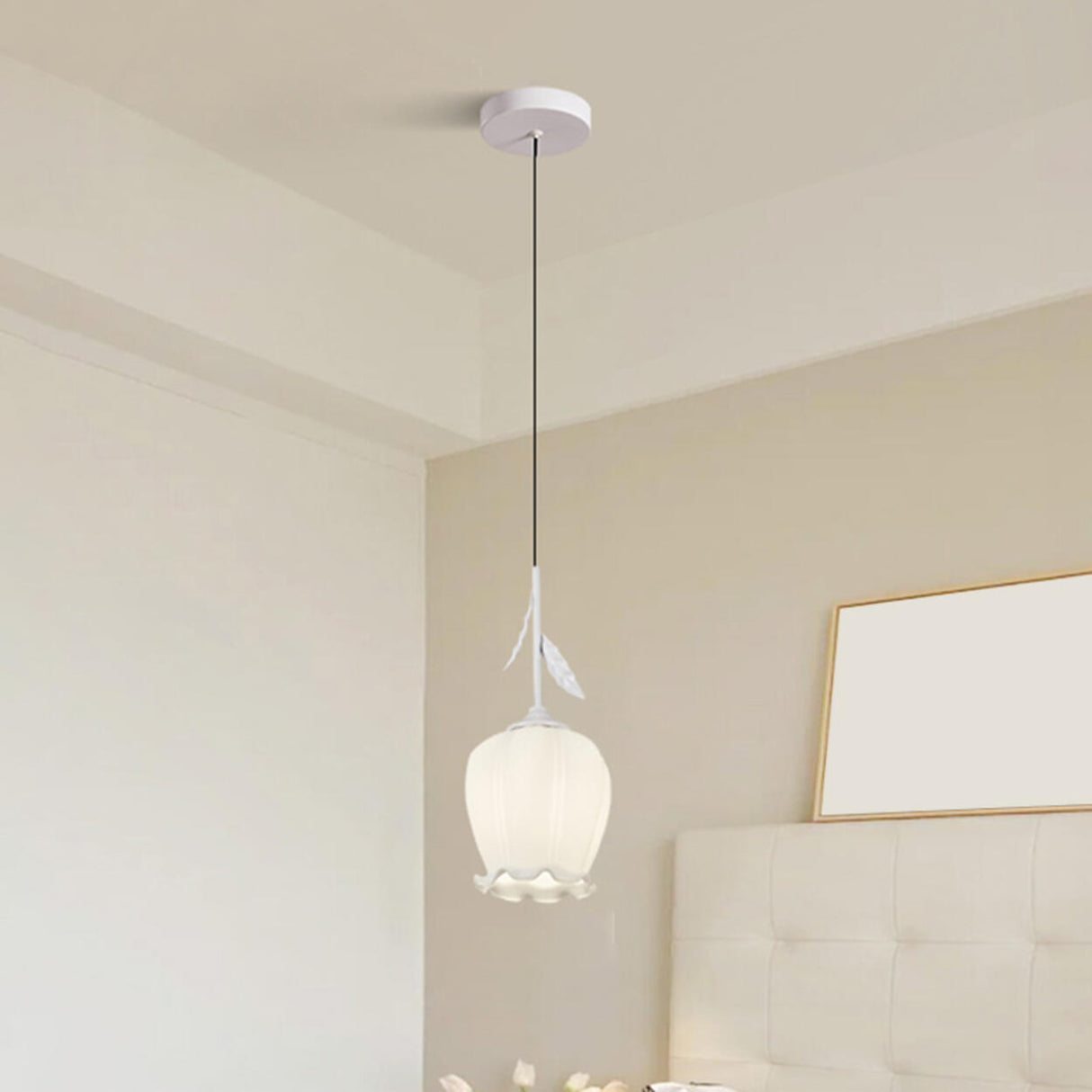 Modern Elegant Floral White Glass Pendant Light Image - 2