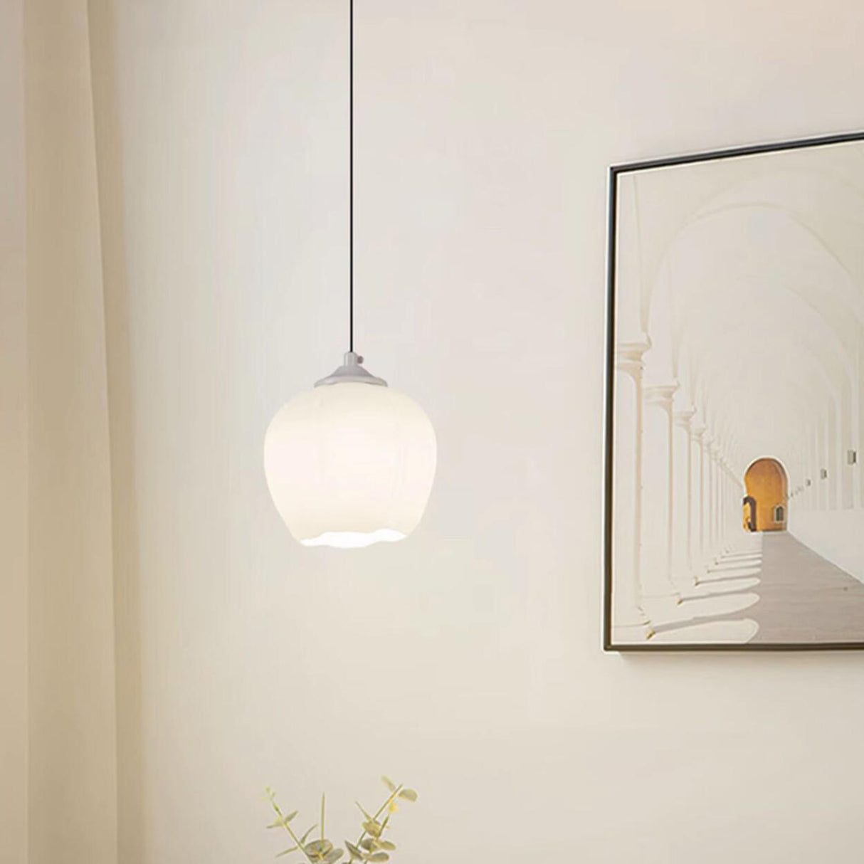Modern Elegant Floral White Glass Pendant Light Image - 3