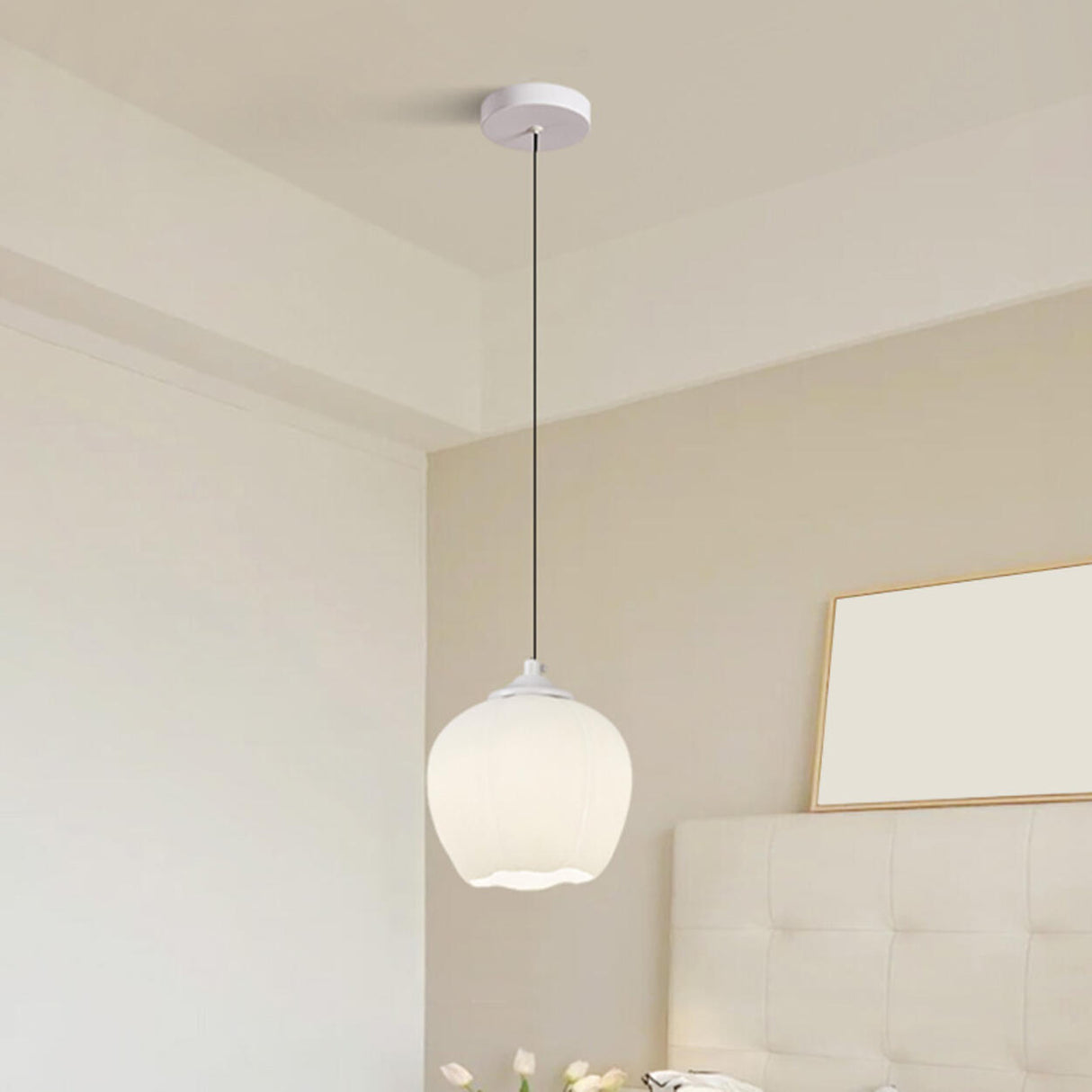 Modern Elegant Floral White Glass Pendant Light Image - 5