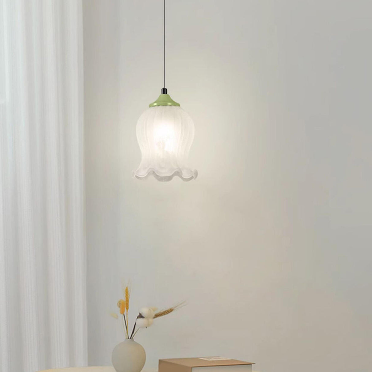 Modern Elegant Floral White Glass Pendant Light Image - 6
