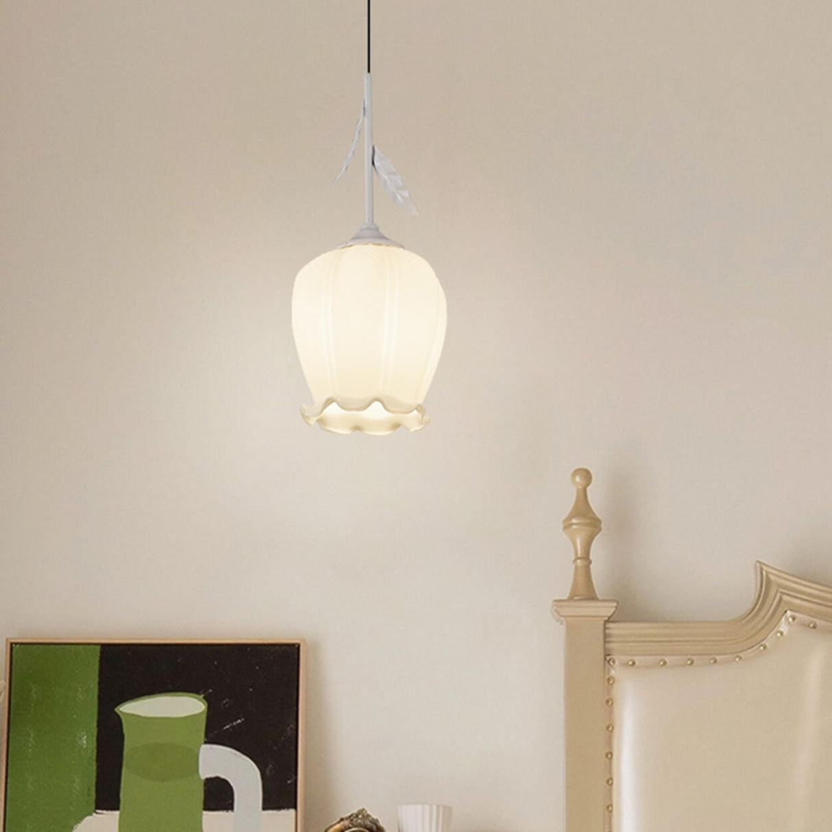 Modern Elegant Floral White Glass Pendant Light Image - 7