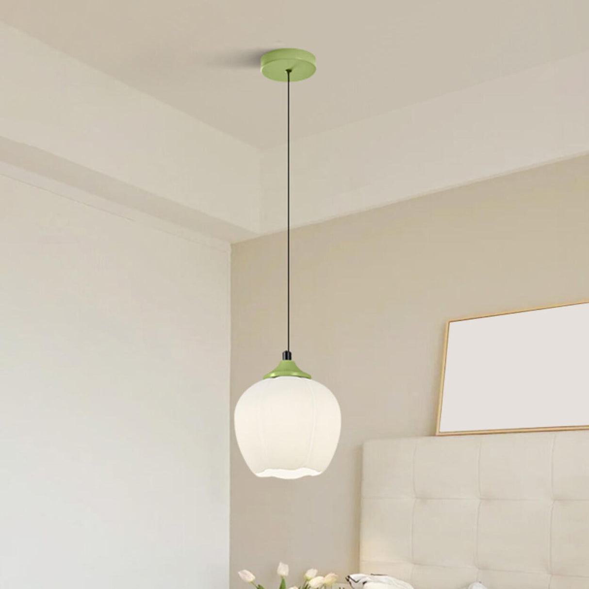 Modern Elegant Floral White Glass Pendant Light Image - 8