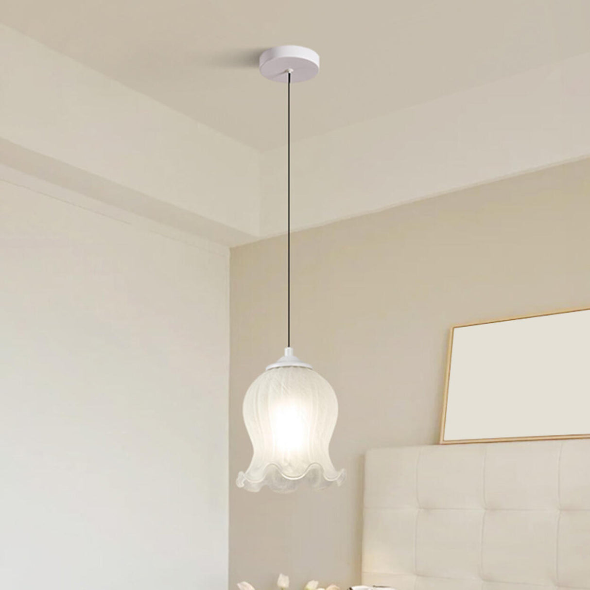 Modern Elegant Floral White Glass Pendant Light Image - 9