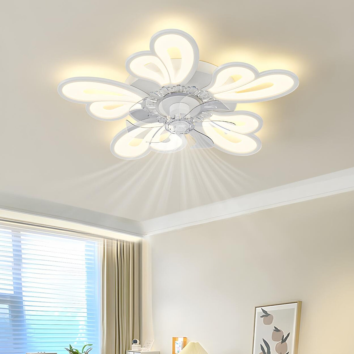 Modern Elegant Flower Remote Ceiling Fan with Light Image - 4