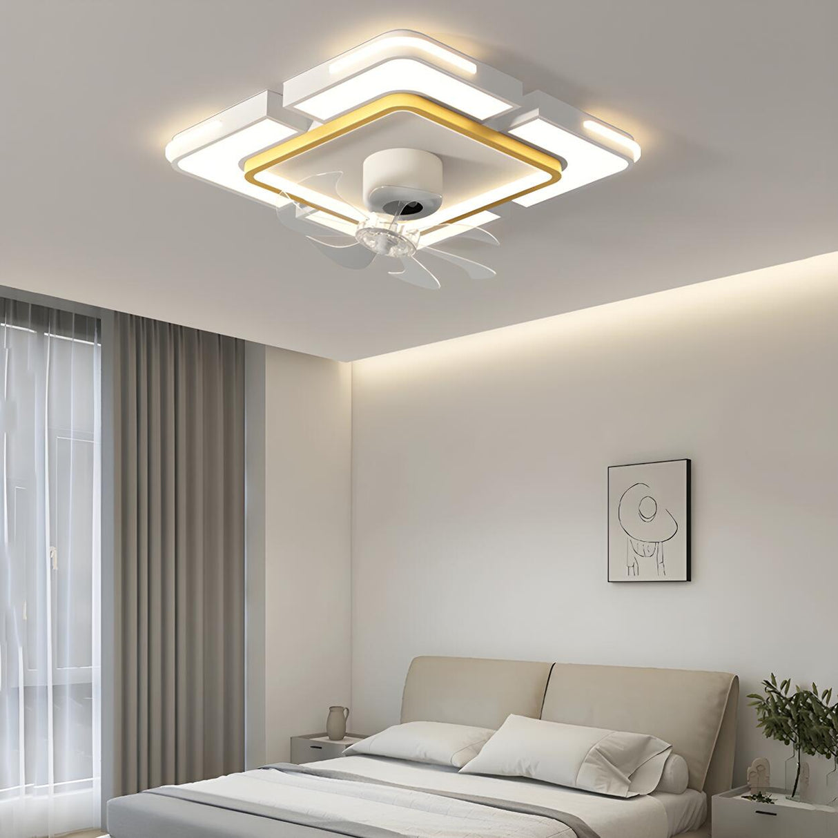 Modern Elegant Geometric Ceiling Fan with LED Light Image - 16