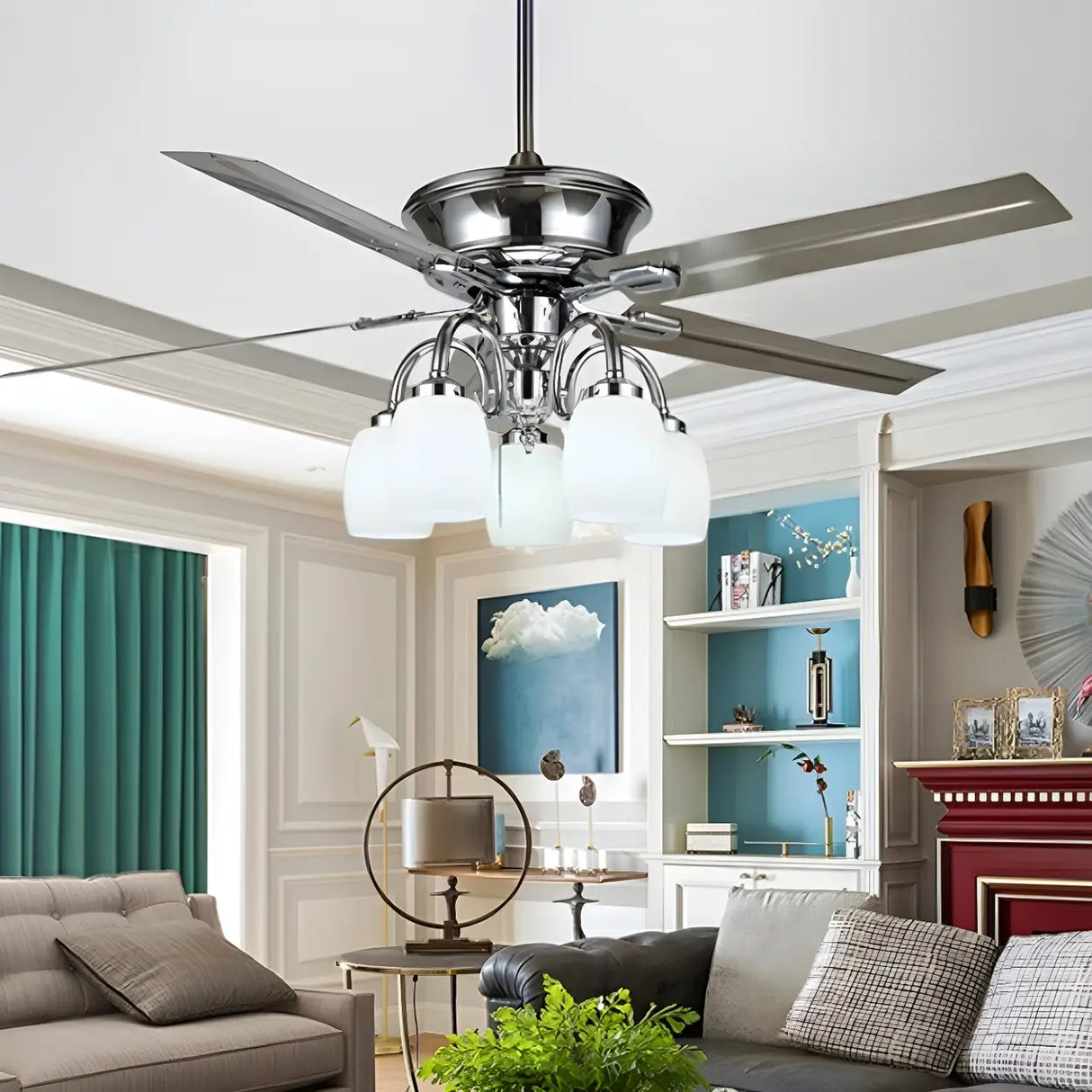 Modern Elegant Metal Flower Chandelier Fan with Light Image - 1