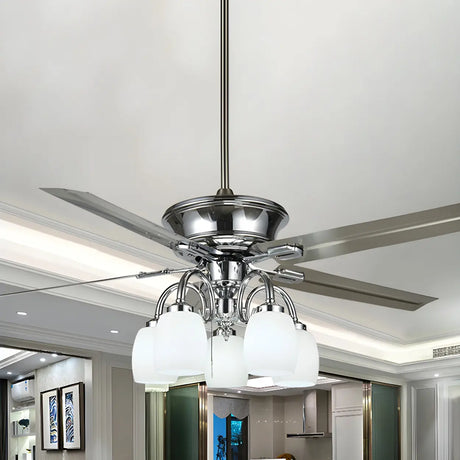 Modern Elegant Metal Flower Chandelier Fan with Light Image - 2