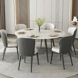 Modern Elegant Round Marble Dining Table White Extendable Image - 1