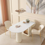 Modern Elegant White Stone Top Extendable Oval Dining Table Image - 5