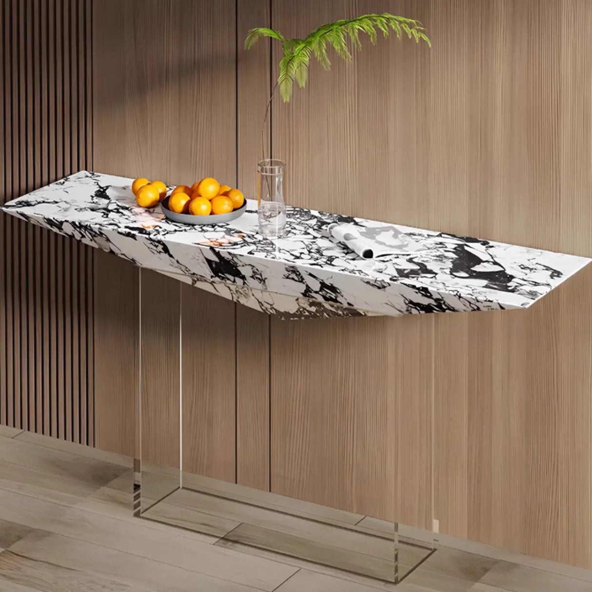 Modern Entryway Triangle Stone Clear Acrylic Base Console Table Image - 5
