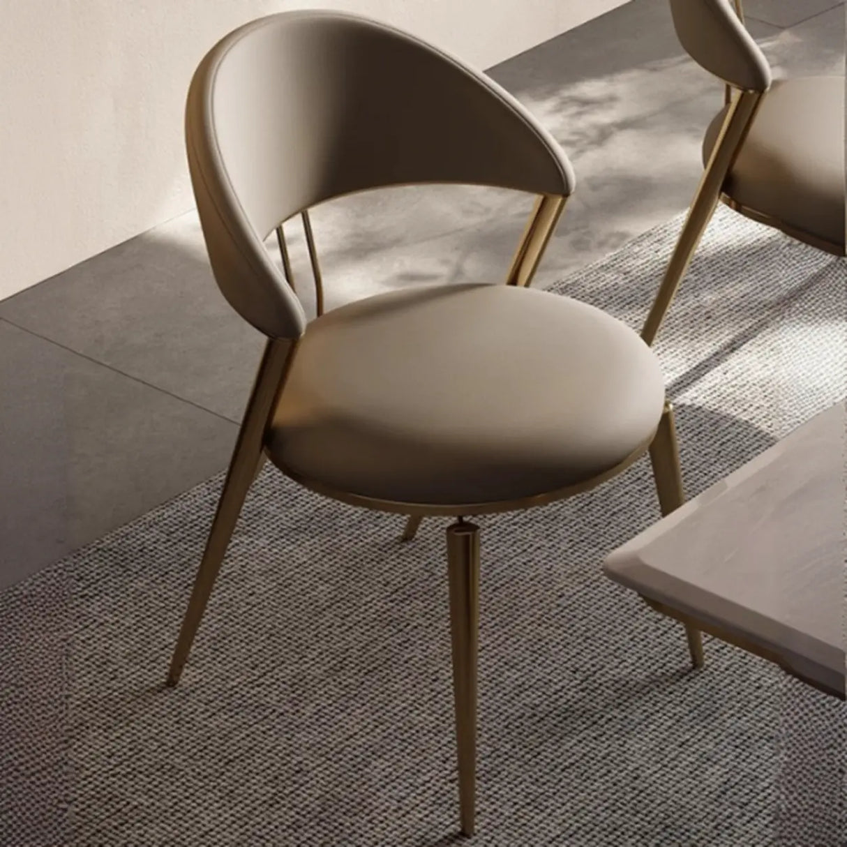 Modern Ergonomic Back Faux Leather Upholstered Dining Chair Image - 5