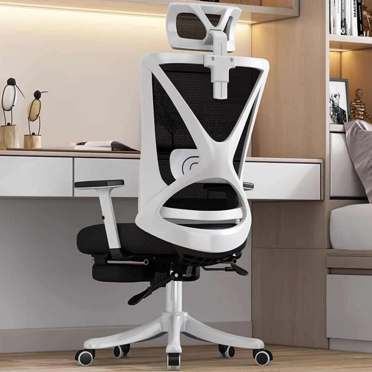Modern Ergonomic Black Mesh Office Chair with Headrest Image - 14