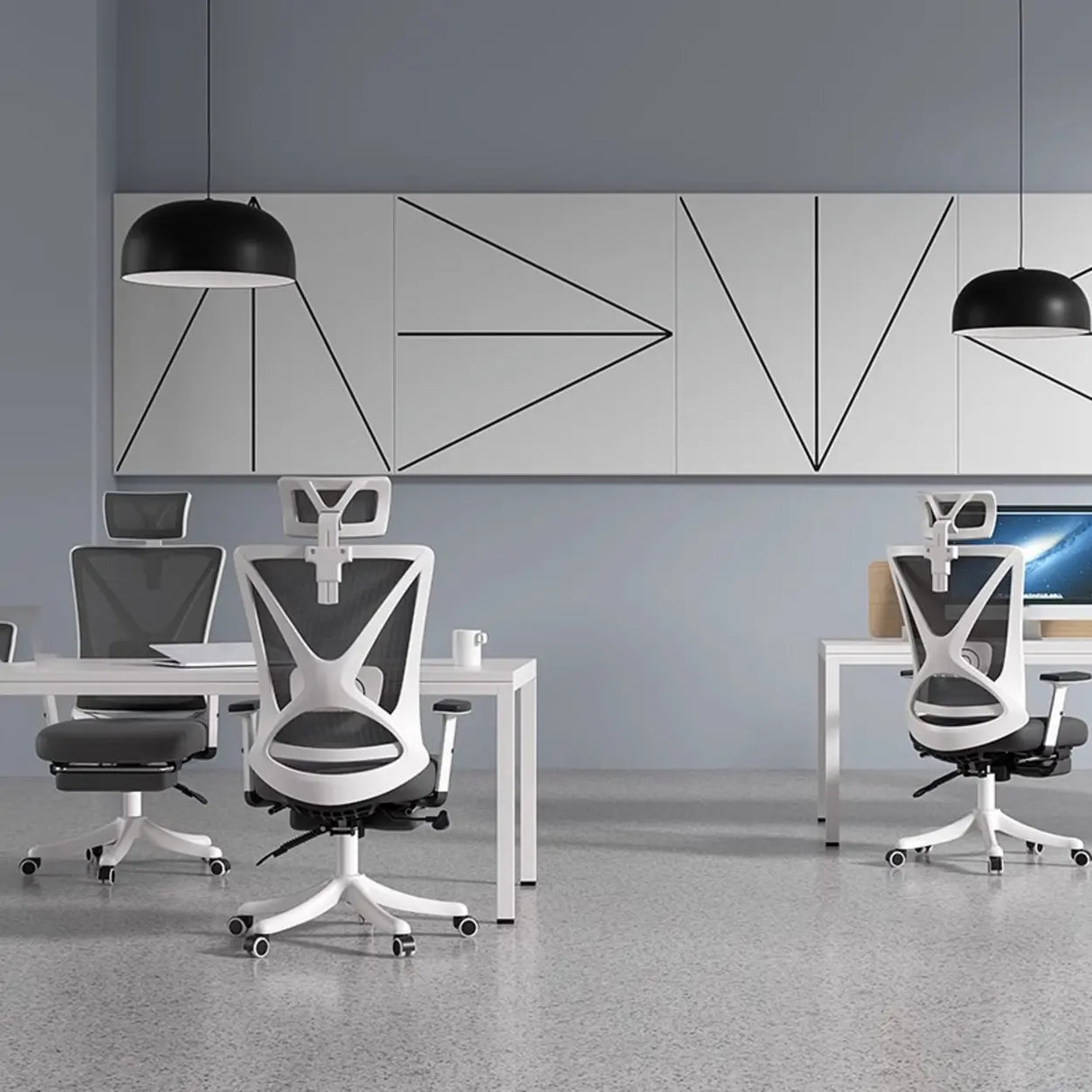 Modern Ergonomic Black Mesh Office Chair with Headrest Image - 15