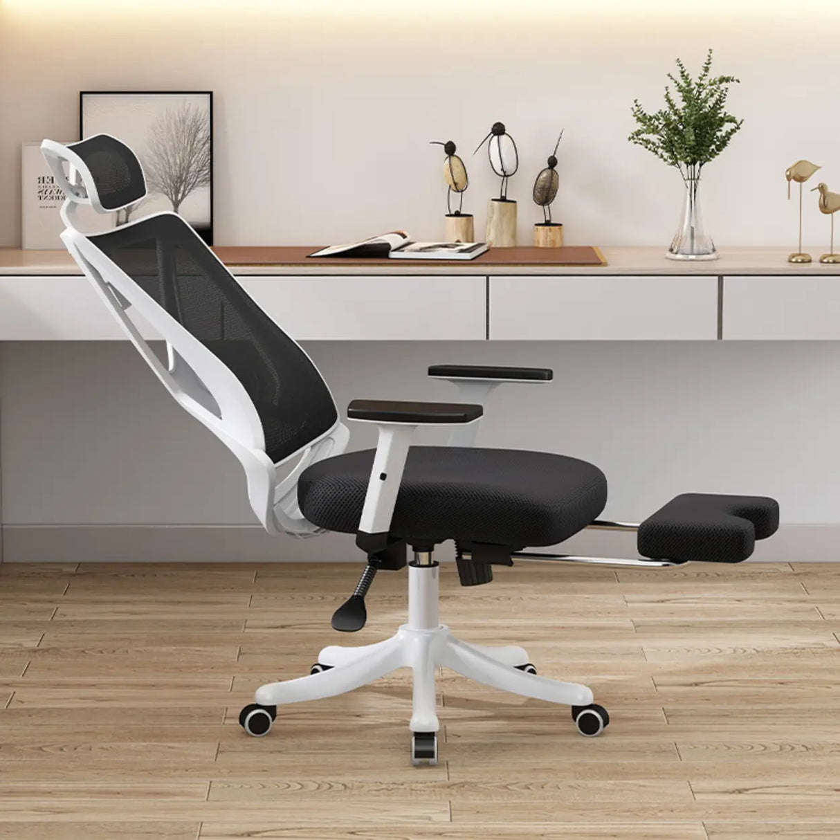 Modern Ergonomic Black Mesh Office Chair with Headrest Image - 16
