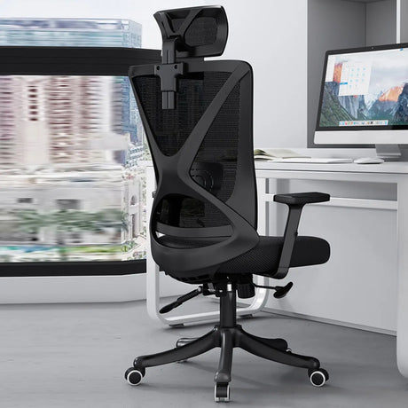 Modern Ergonomic Black Mesh Office Chair with Headrest Image - 2
