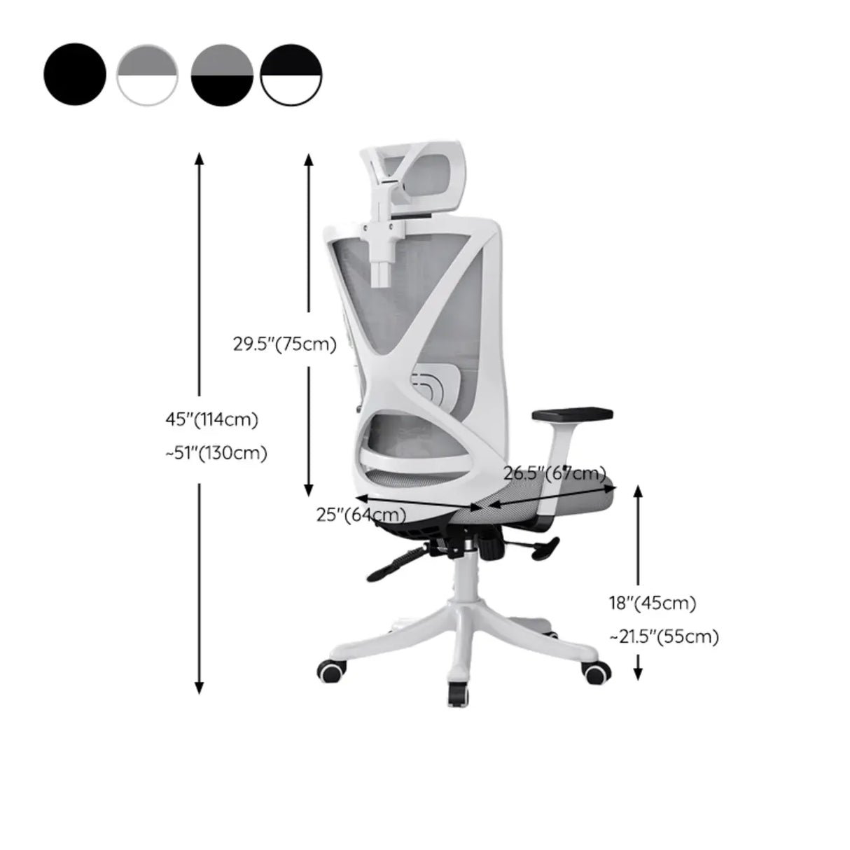 Modern Ergonomic Black Mesh Office Chair with Headrest Image - 20