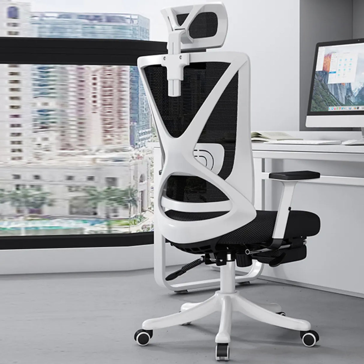 Modern Ergonomic Black Mesh Office Chair with Headrest Image - 5