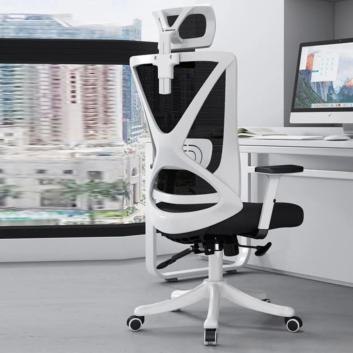 Modern Ergonomic Black Mesh Office Chair with Headrest Image - 6