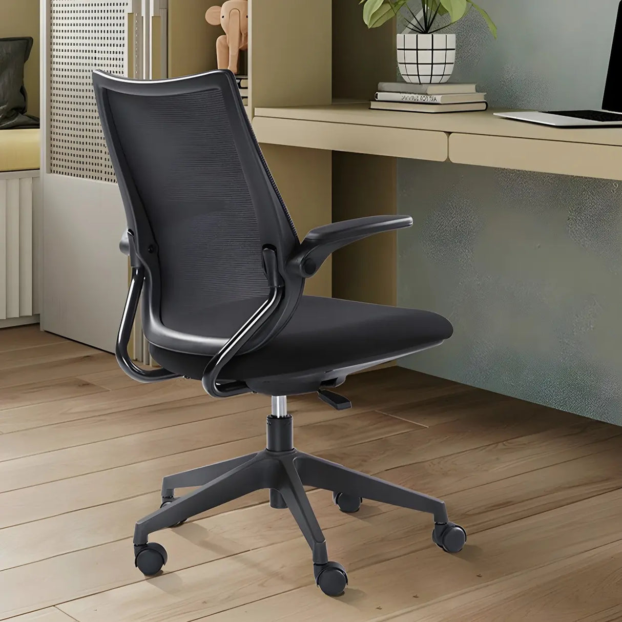 Modern Ergonomic Black Mesh Office Chair with Wheels Image - 3