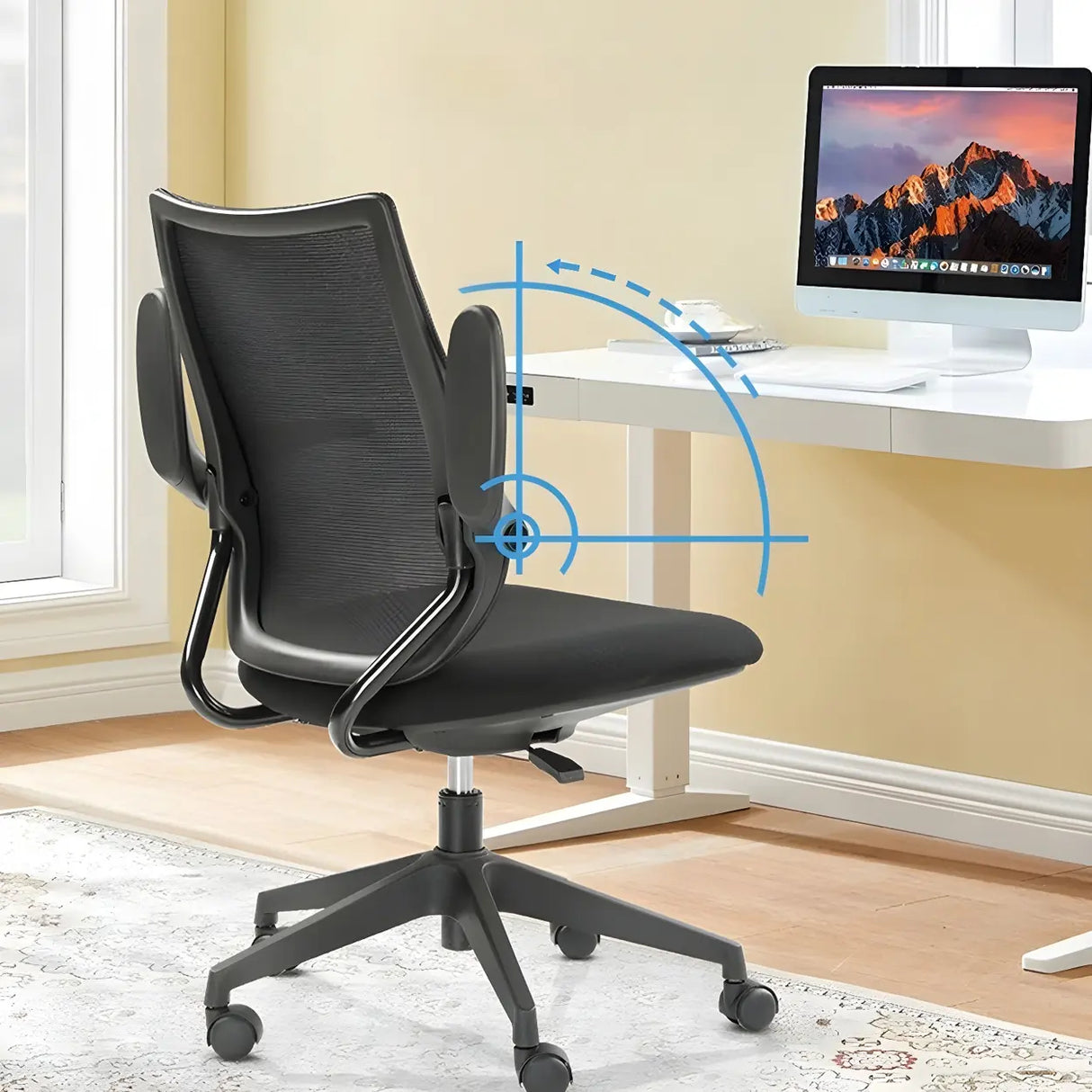 Modern Ergonomic Black Mesh Office Chair with Wheels Image - 5
