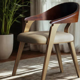 Modern Ergonomic Curved Back Leather Upholstered Arm Dining Chair Image - 1