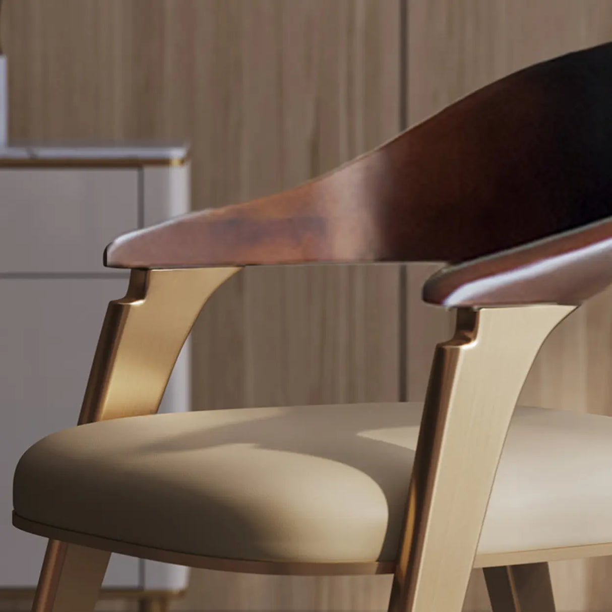 Modern Ergonomic Curved Back Leather Upholstered Arm Dining Chair Image - 11