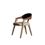 Modern Ergonomic Curved Back Leather Upholstered Arm Dining Chair Image - 2