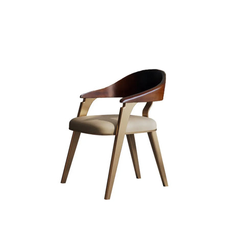 Modern Ergonomic Curved Back Leather Upholstered Arm Dining Chair Image - 2