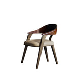 Modern Ergonomic Curved Back Leather Upholstered Arm Dining Chair Image - 3