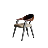 Modern Ergonomic Curved Back Leather Upholstered Arm Dining Chair Image - 5