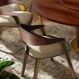 Modern Ergonomic Curved Back Leather Upholstered Arm Dining Chair Image - 7