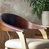 Modern Ergonomic Curved Back Leather Upholstered Arm Dining Chair Image - 9