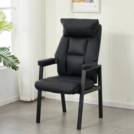 Modern Ergonomic Faux Leather Black Office Chair Image - 1