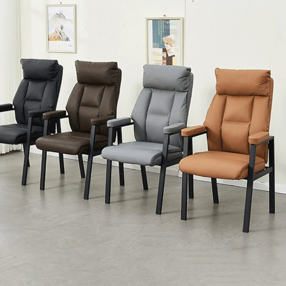 Modern Ergonomic Faux Leather Black Office Chair Image - 15