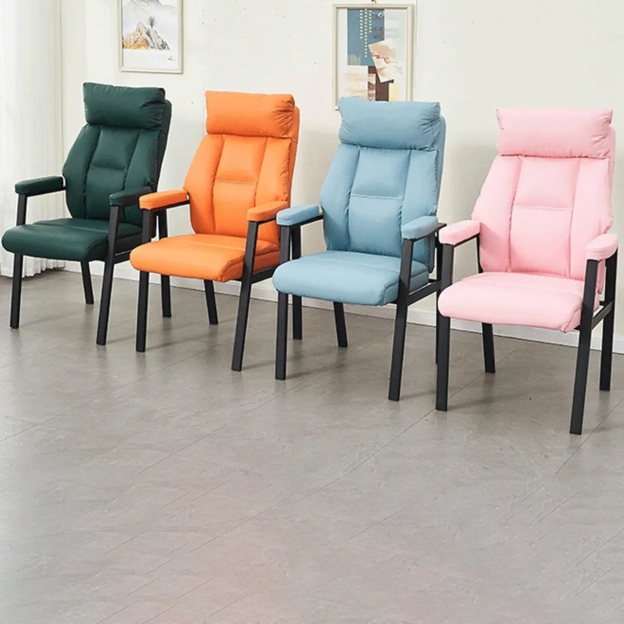 Modern Ergonomic Faux Leather Black Office Chair Image - 17