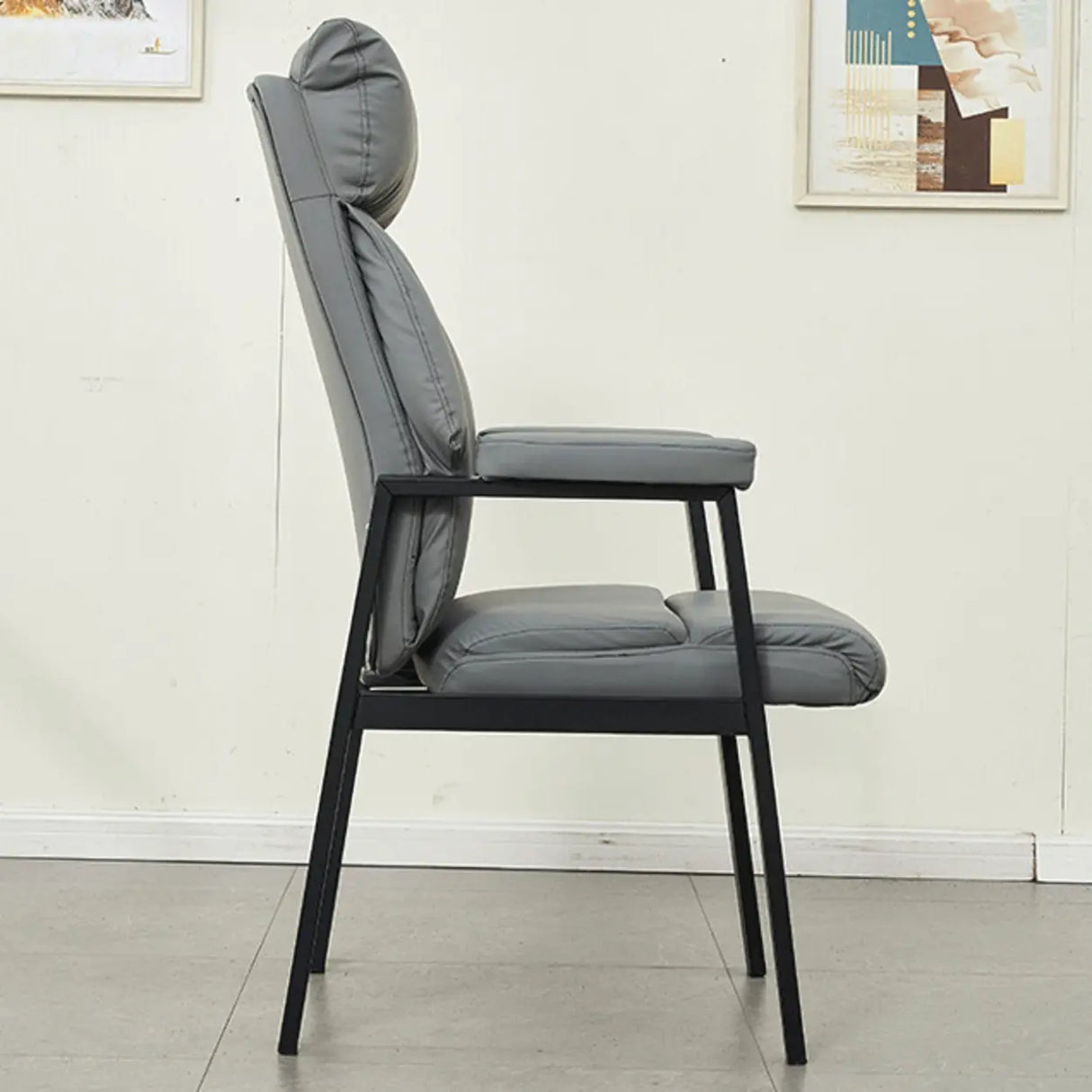 Modern Ergonomic Faux Leather Black Office Chair Image - 18