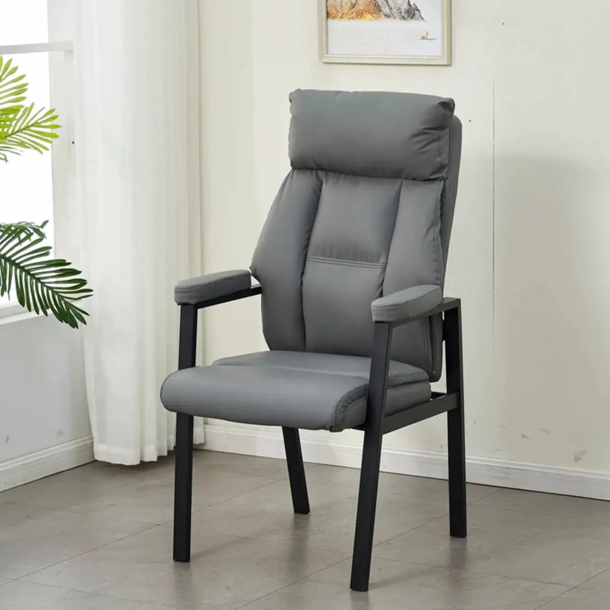 Modern Ergonomic Faux Leather Black Office Chair Image - 3