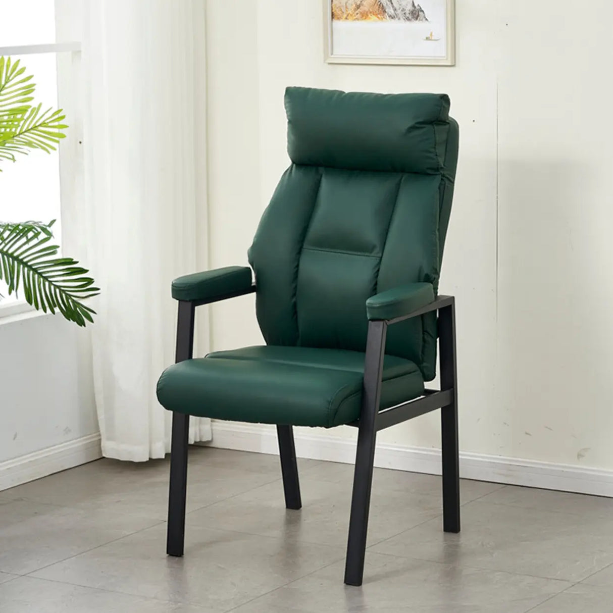 Modern Ergonomic Faux Leather Black Office Chair Image - 4