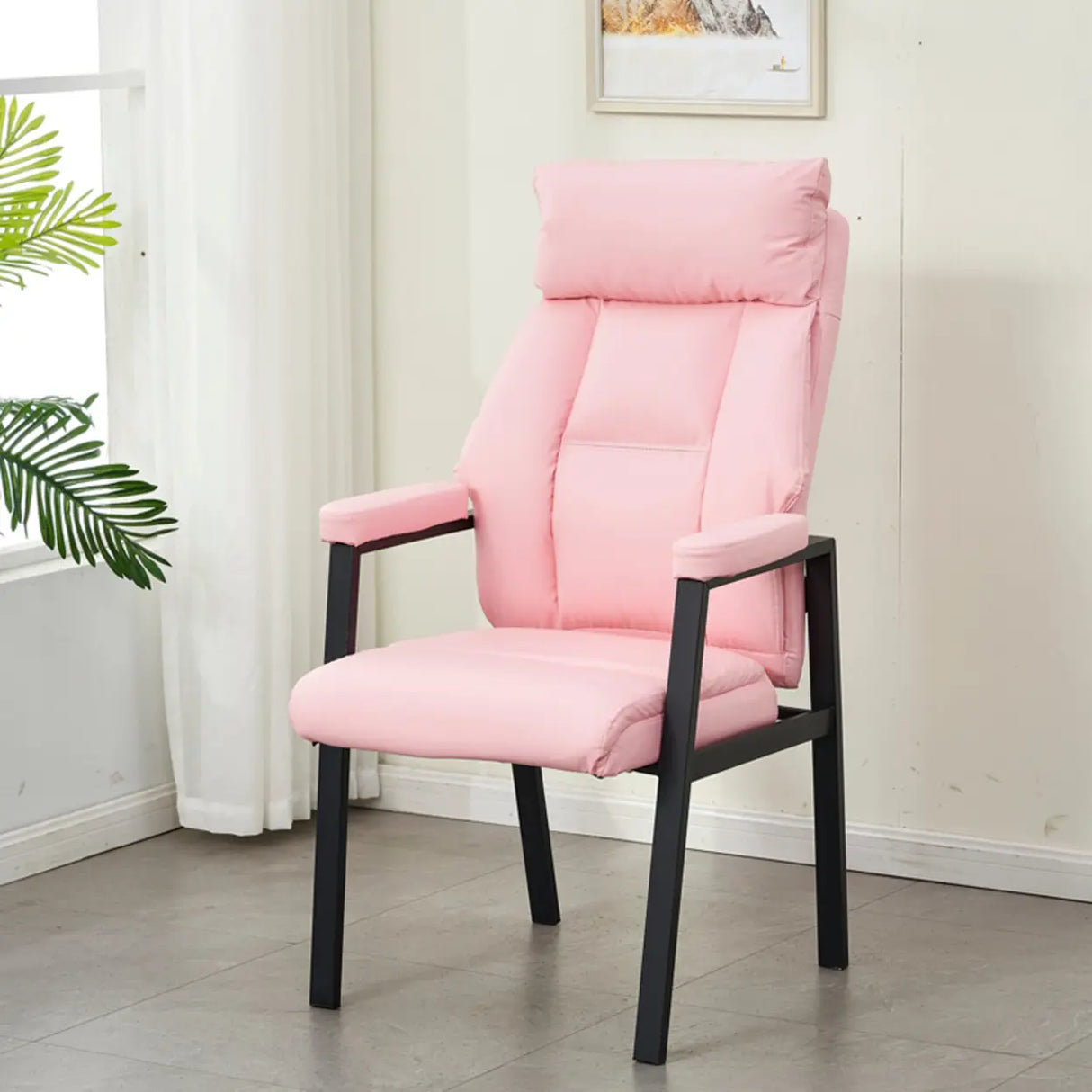 Modern Ergonomic Faux Leather Black Office Chair Image - 5