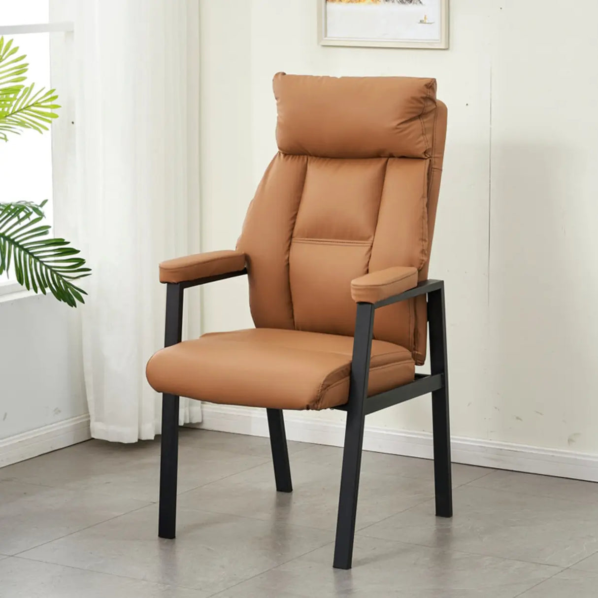 Modern Ergonomic Faux Leather Black Office Chair Image - 6
