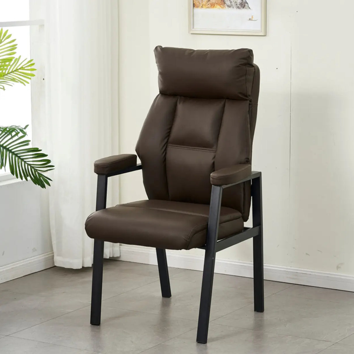 Modern Ergonomic Faux Leather Black Office Chair Image - 7