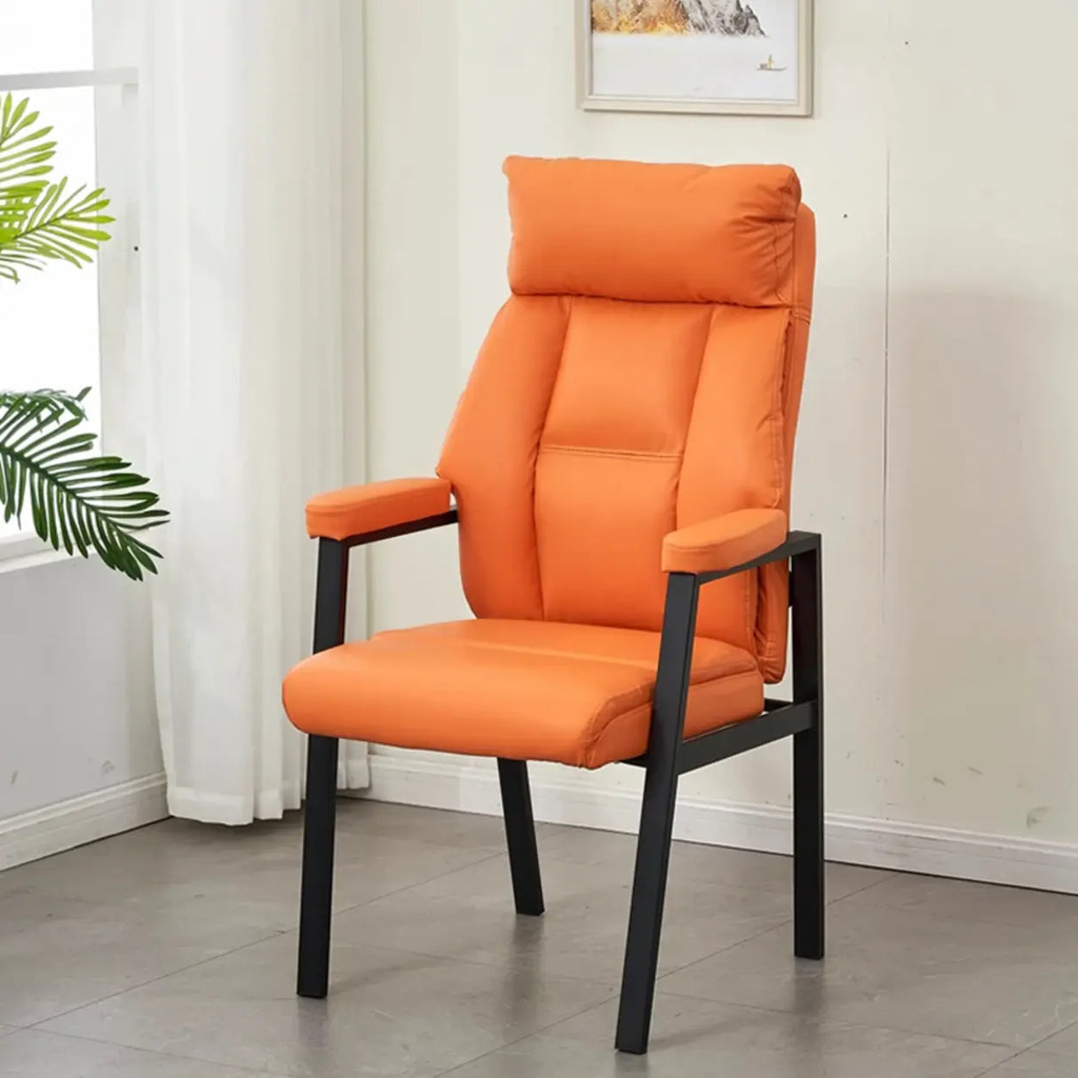 Modern Ergonomic Faux Leather Black Office Chair Image - 8