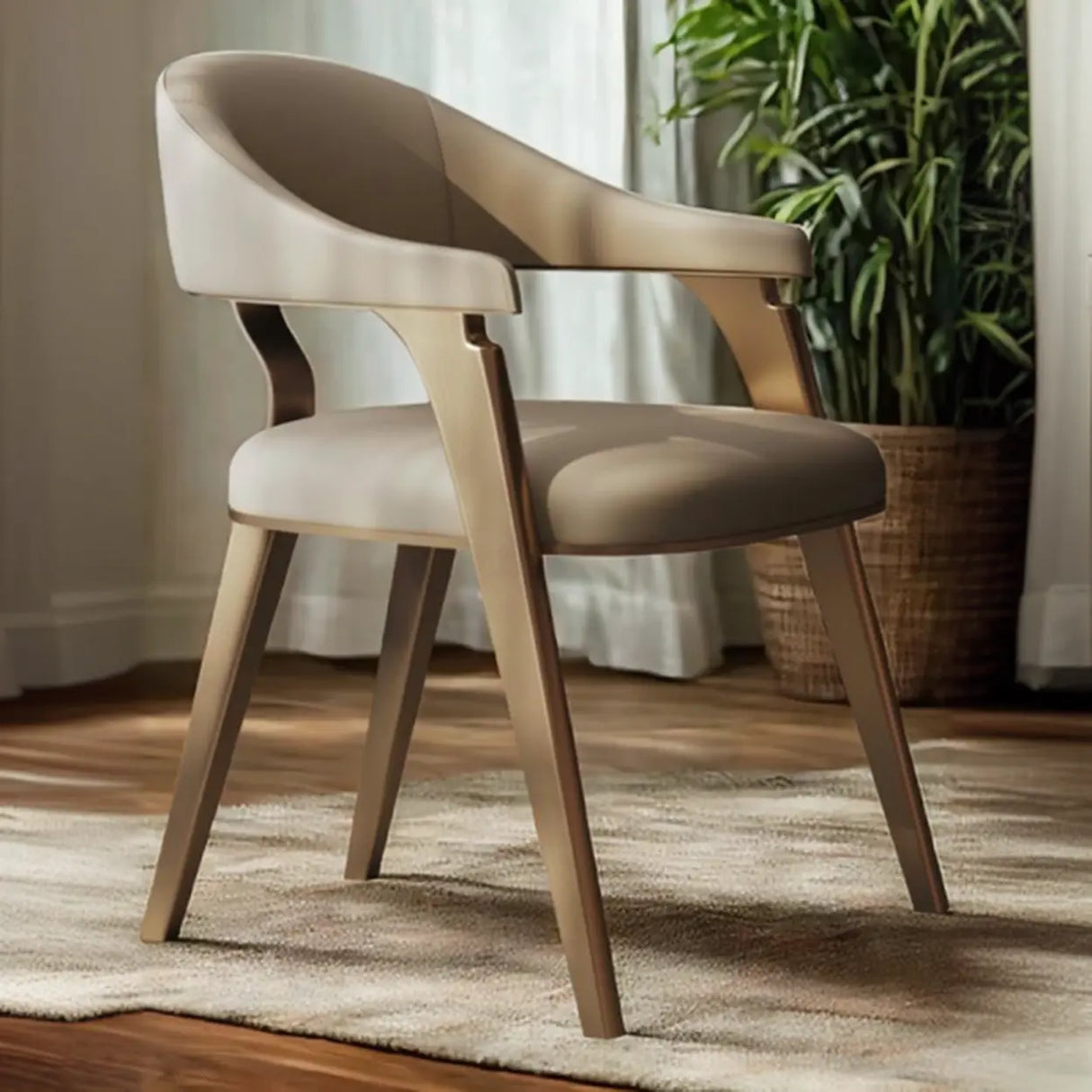 Modern Ergonomic Leather Arm Dining Chair with Padded Seat Image - 4