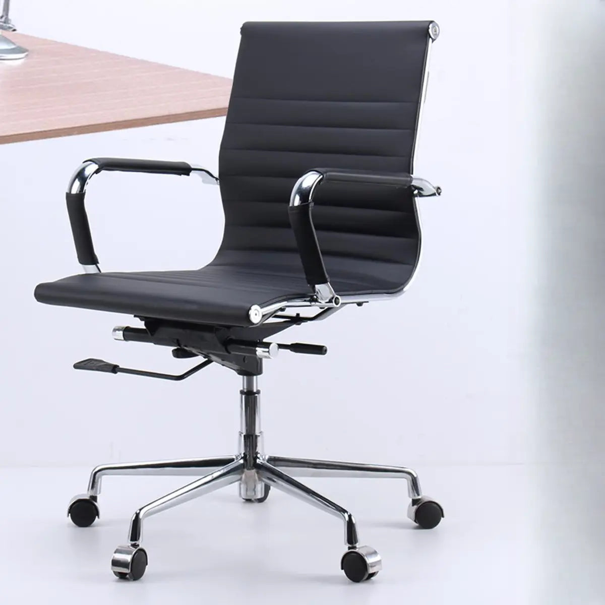 Modern Ergonomic Leather Black Adjustable Office Chair Image - 1