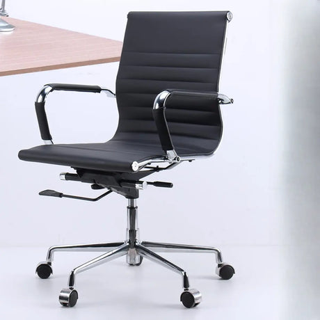 Modern Ergonomic Leather Black Adjustable Office Chair Image - 1