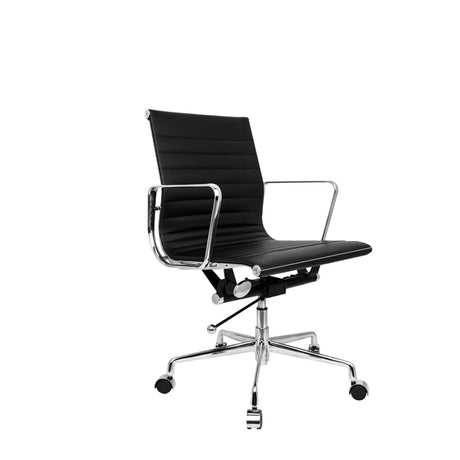 Modern Ergonomic Leather Black Adjustable Office Chair Image - 2
