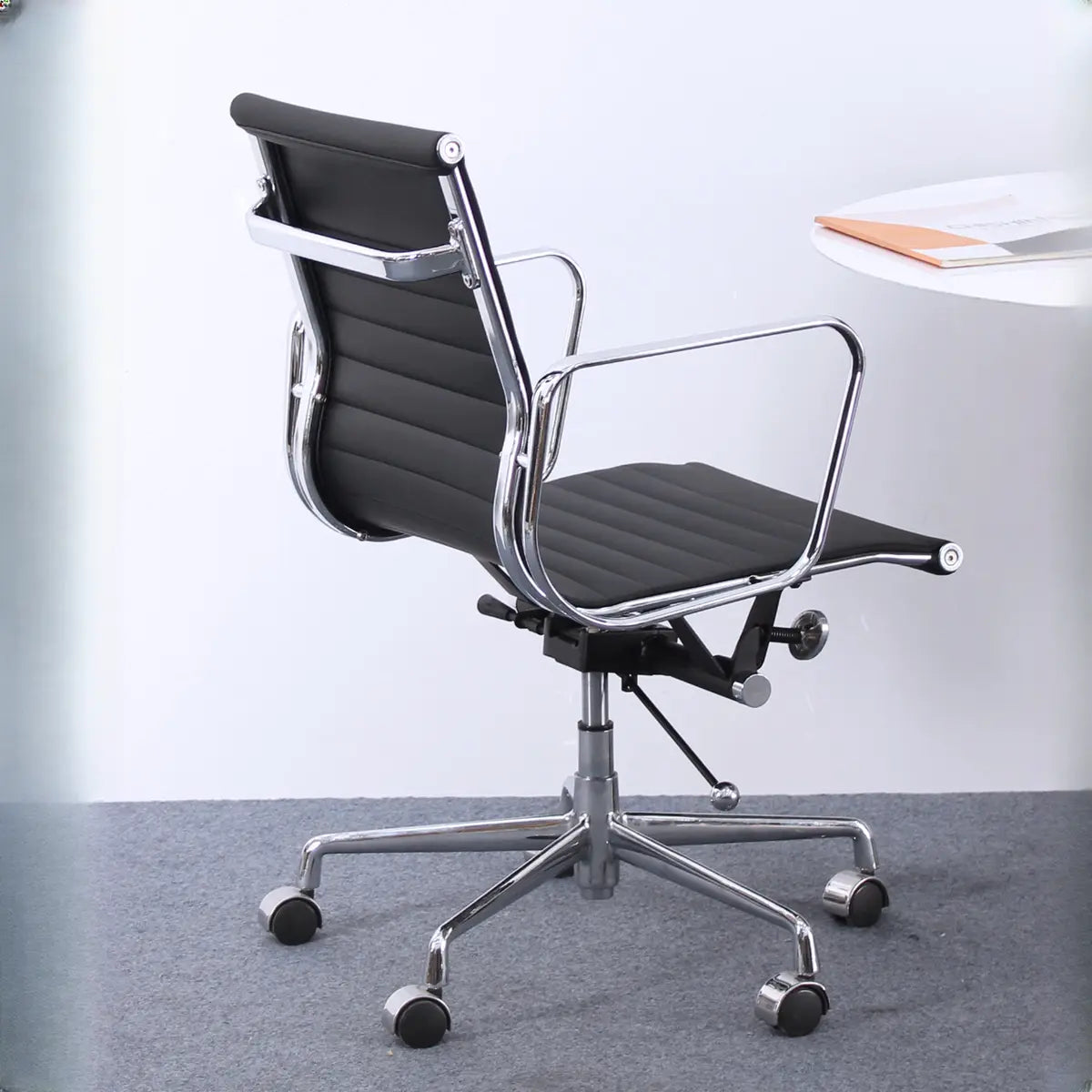 Modern Ergonomic Leather Black Adjustable Office Chair Image - 6