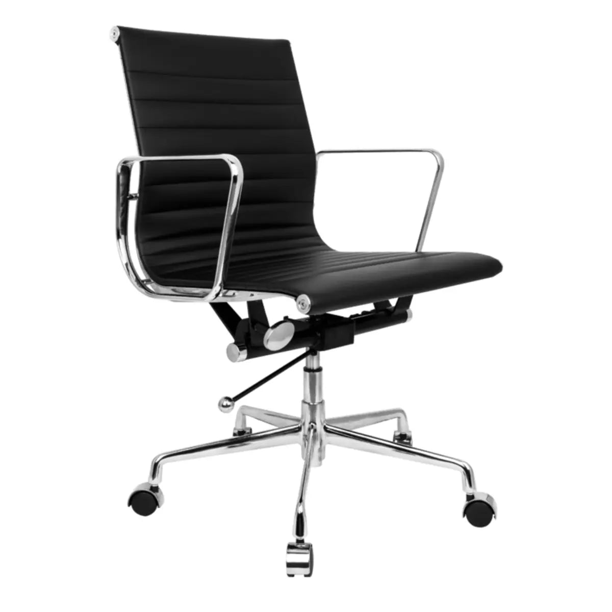 Modern Ergonomic Leather Black Adjustable Office Chair Image - 8
